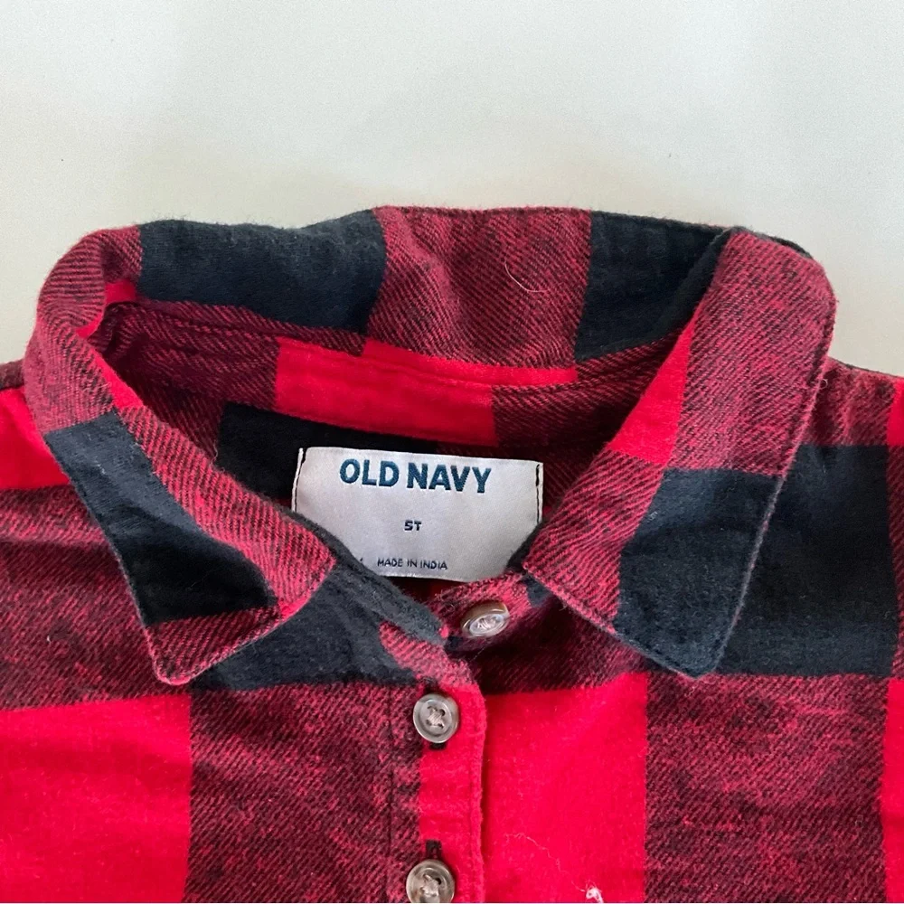 Old Navy Red & Black Buffalo Plaid Tiered Dress Girls 5T